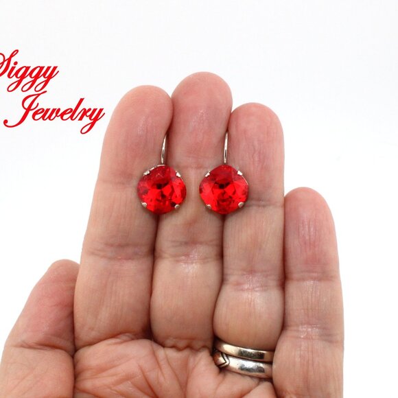 Light Siam 12mm Cushion Cut Drop Earrings made with Swarovski Crystals - Picture 6 of 6